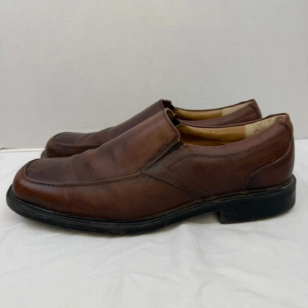 Bass Payne Mens Brown Leather Slip On Loafers Square Toe Dress Shoes 13 M